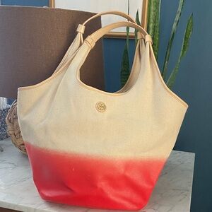 Tory Burch Cream and Red Ombre Tote